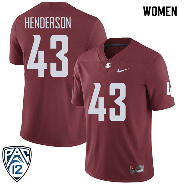 Women #43 Ryan Henderson Washington State Cougars College Football Jerseys Sale-Crimson